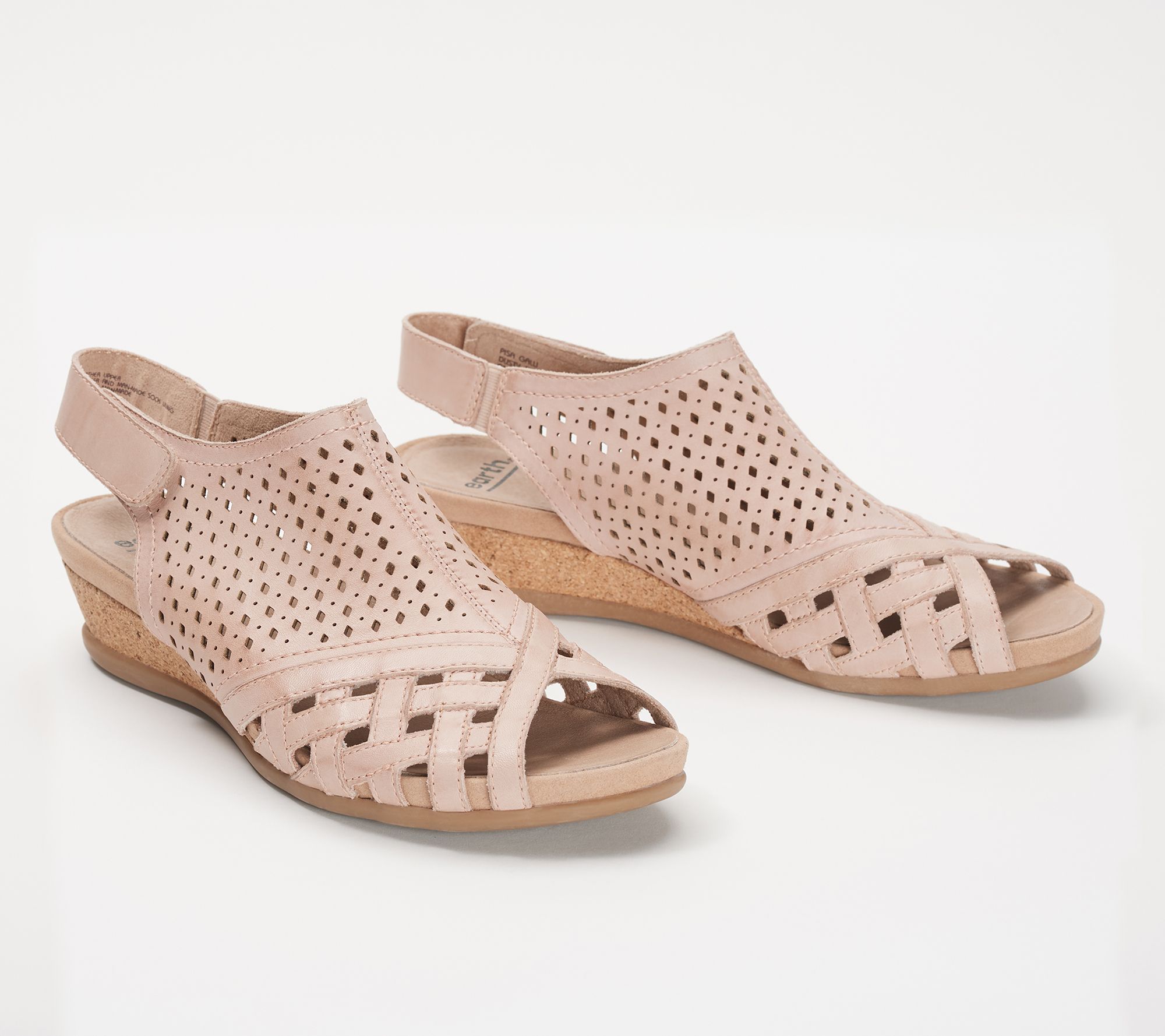 Earth Leather Perforated Wedge Sandals 
