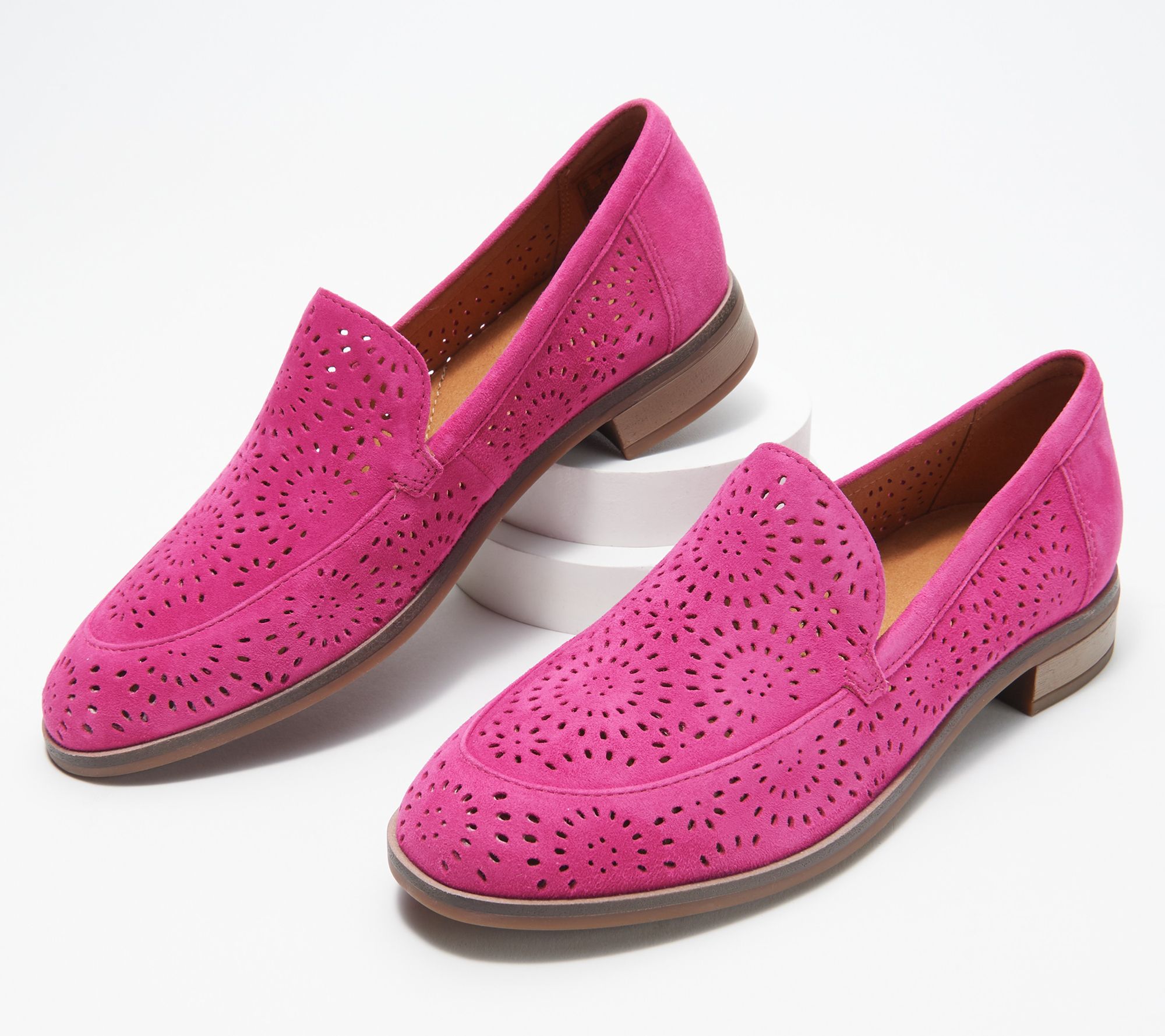 clarks perforated suede slip on sneakers