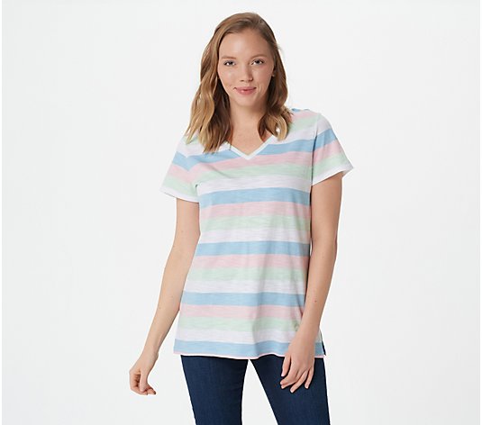 Belle by Kim Gravel Striped Heather Short Sleeve Top