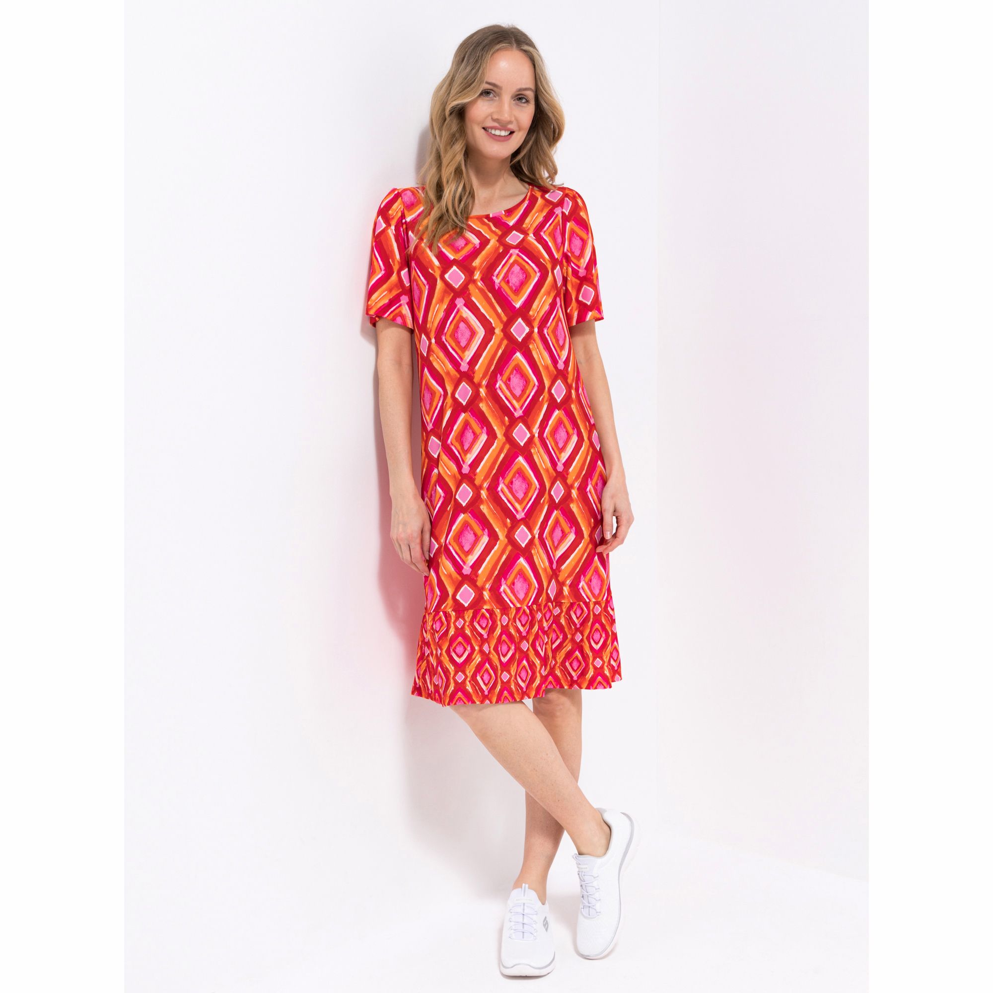 Kim Co Kleid Arm Brazil Knit Jersey Volant Am Saum