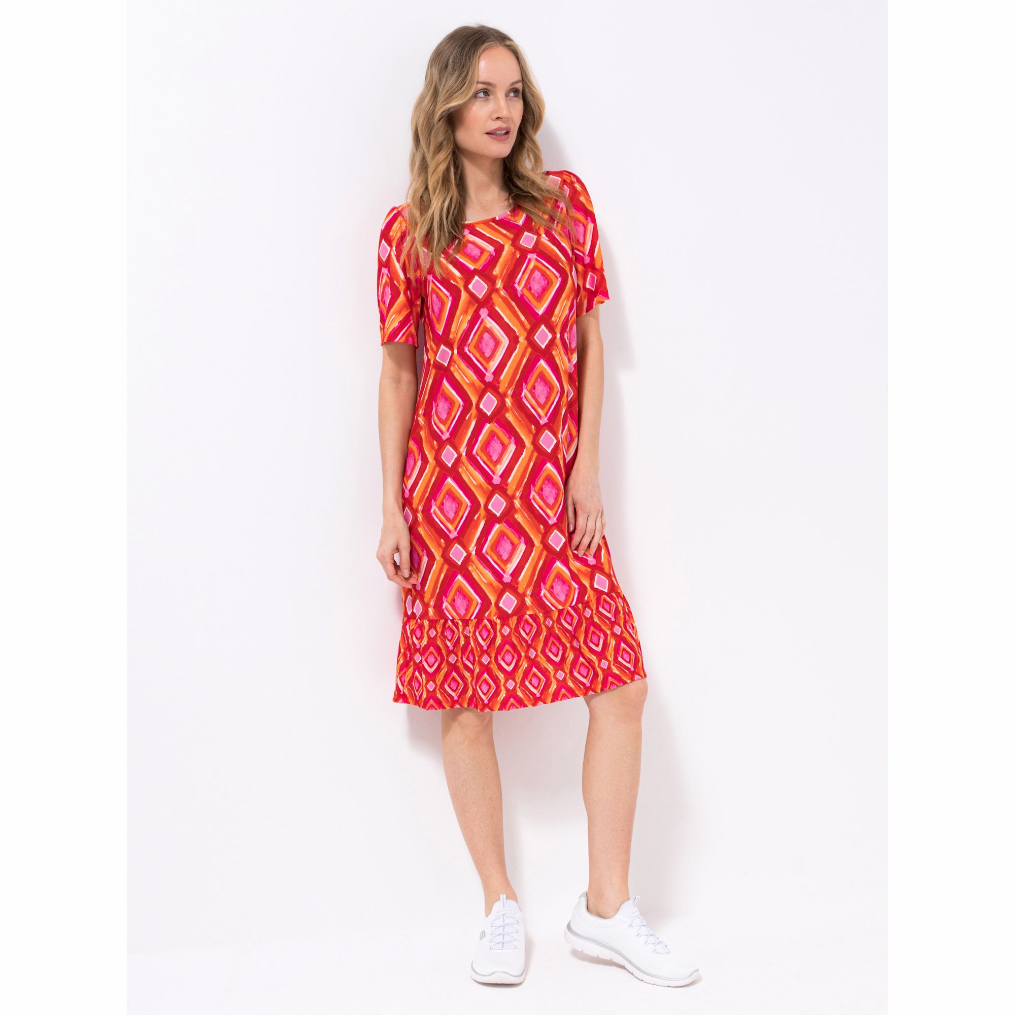 Kim Co Kleid Arm Brazil Knit Jersey Volant Am Saum