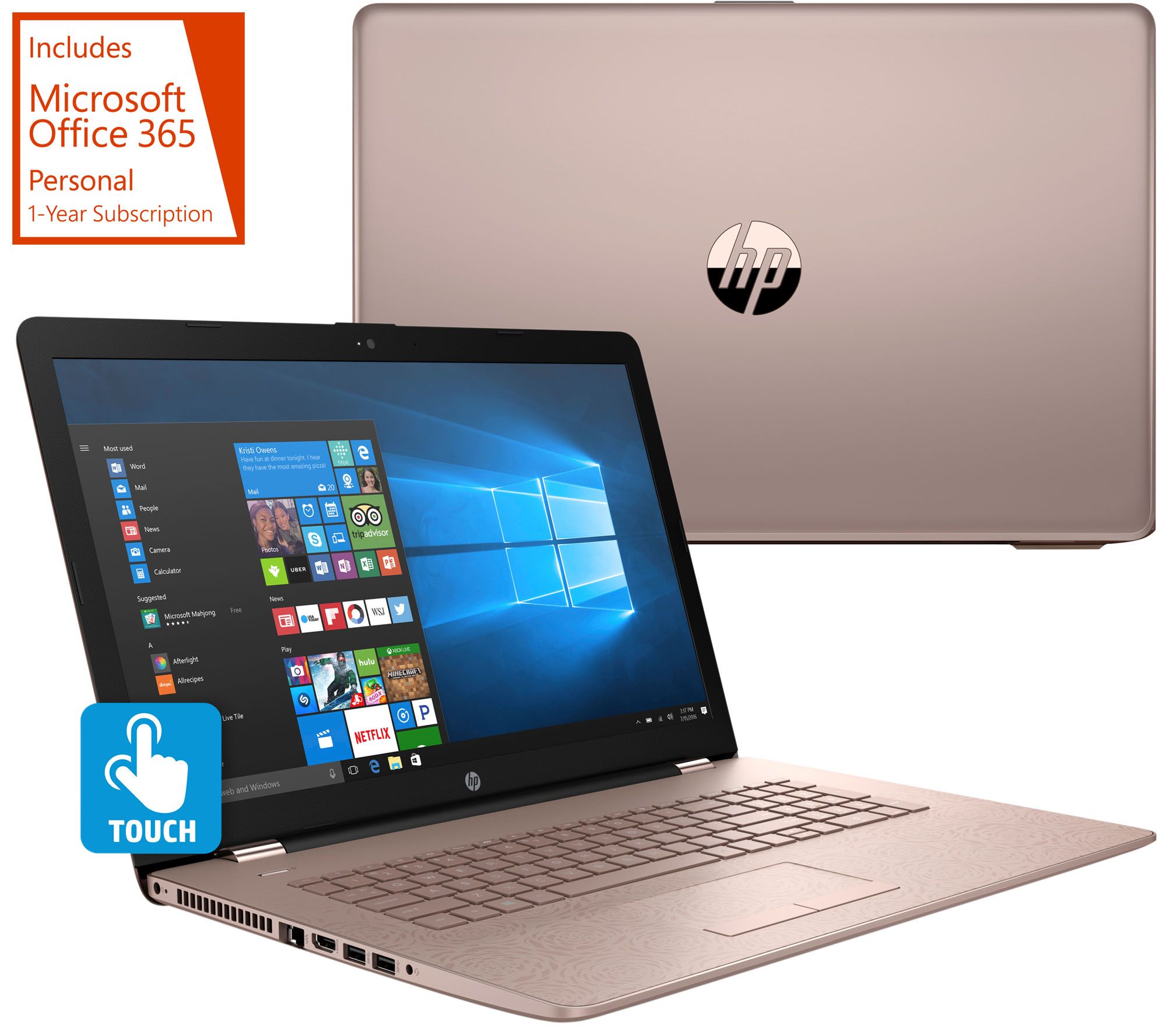 HP 17" Touch Laptop Intel i3 8GB RAM 2TB HD BacklitKeyboard w/ MS Office - E231311