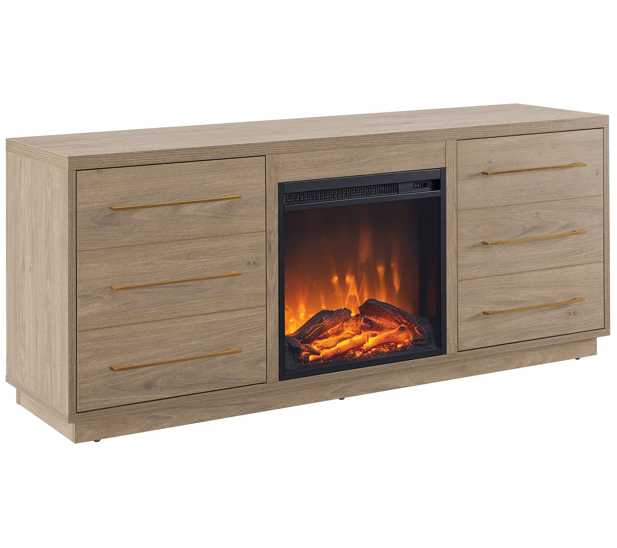 Hudson Canal Greer 65 TV Stand With Log Fireplace QVC