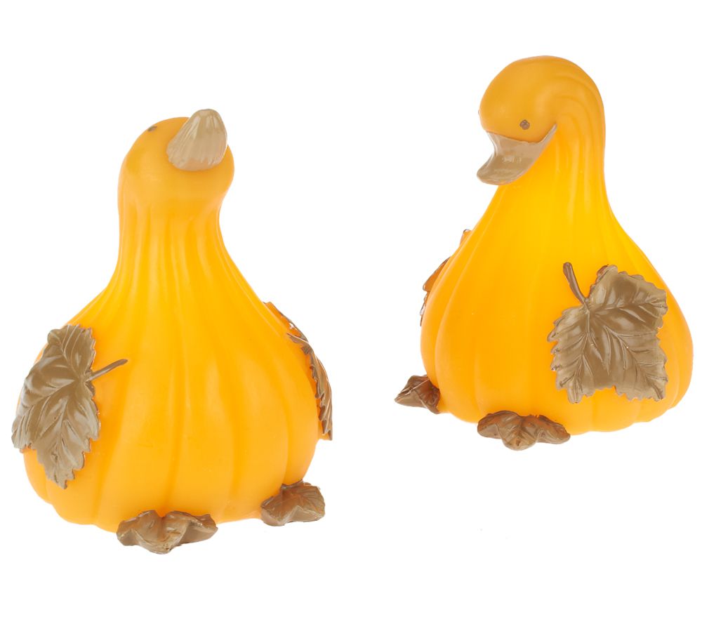 Set of 2 Candle Impressions Flameless Duck Gourds or Pumpkin Owls - H203106