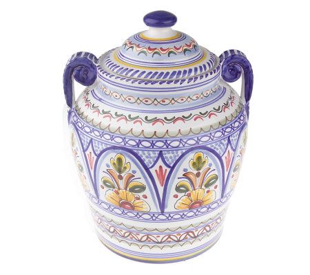 Spanish Handpainted Ceramic Cookie Jar with Blue Accents - Page 1 — QVC.com