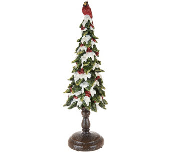 18" Snowy Cardinal Tree with Berry Accents by Valerie - H211515