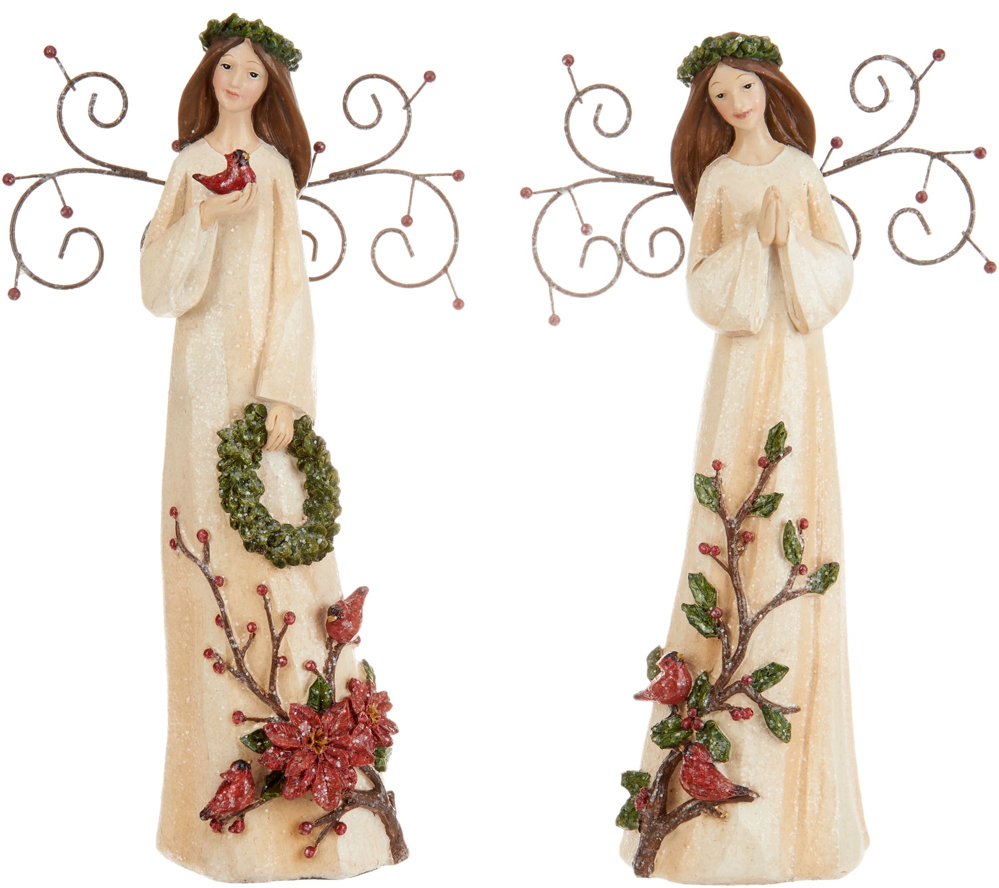 Set Of Embossed Angel Figurines With Metal Wings By Valerie Qvc