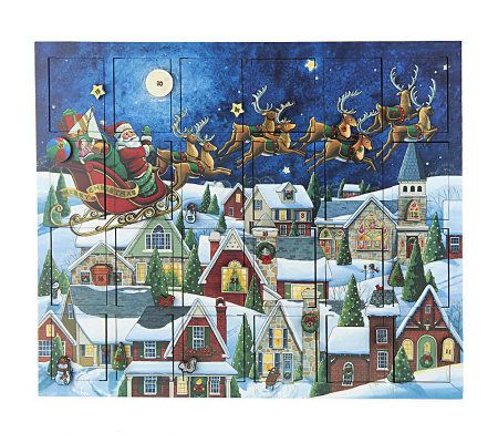 Byers Choice Santa #39 s Sleigh Wooden Advent Calendar Page 1 QVC com