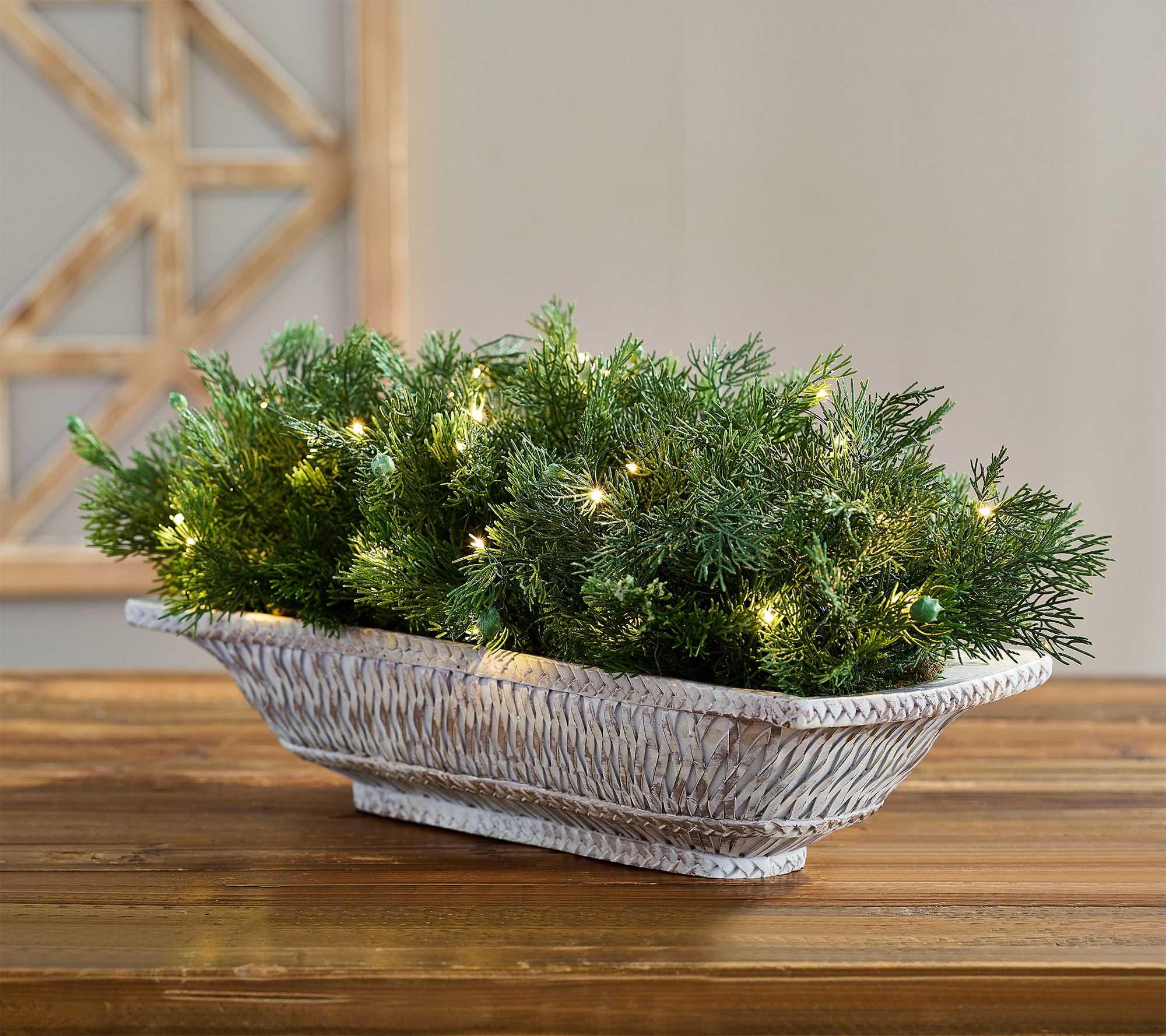 As Is Barbara King Dough Bowl With Illuminated Greenery QVC