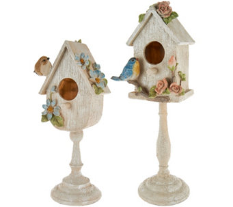 Set of 2 Birdhouses on Pedestals by Valerie - H210541