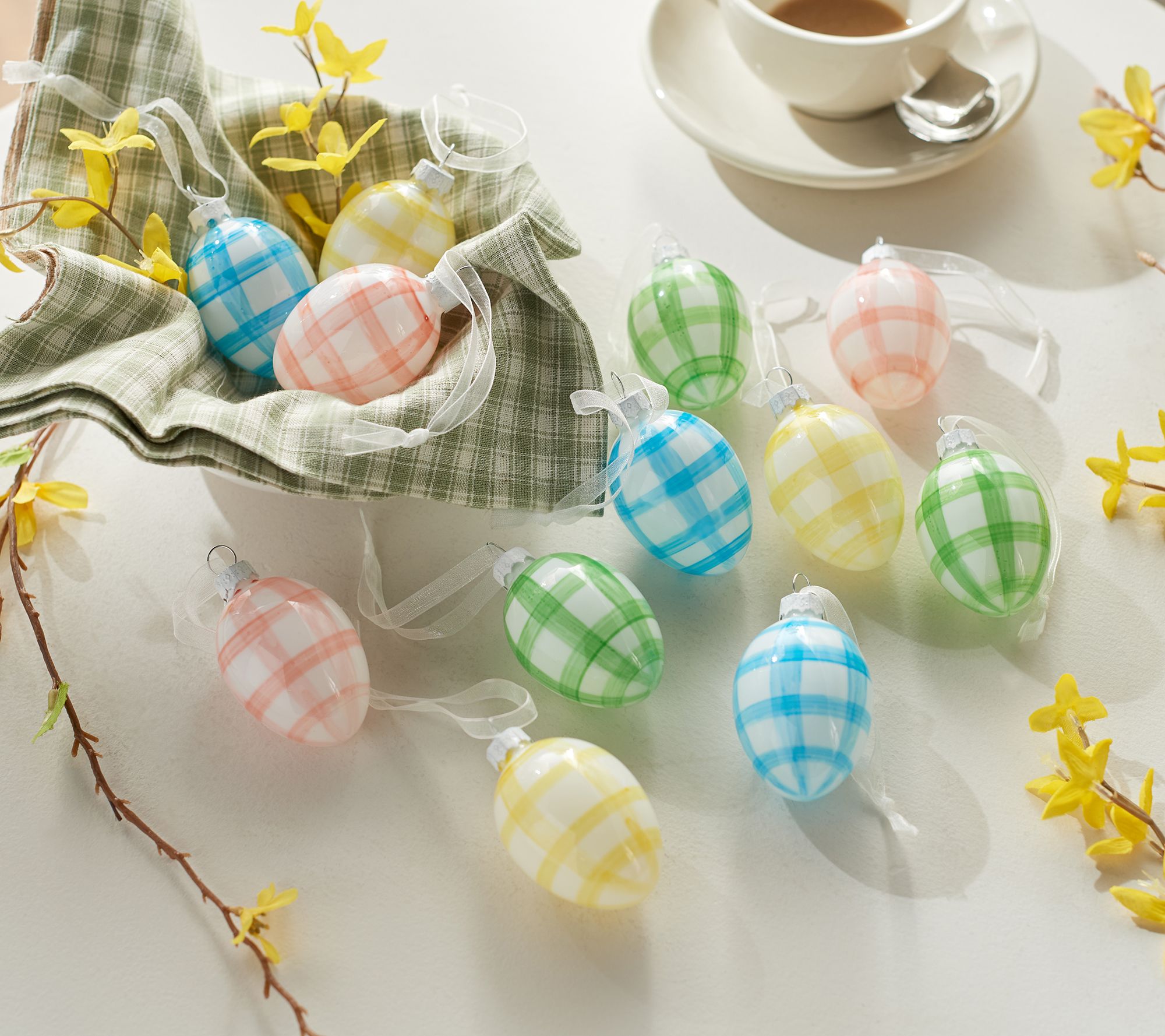 Set Of 12 Plaid Glass Easter Egg Ornaments By Valerie QVC