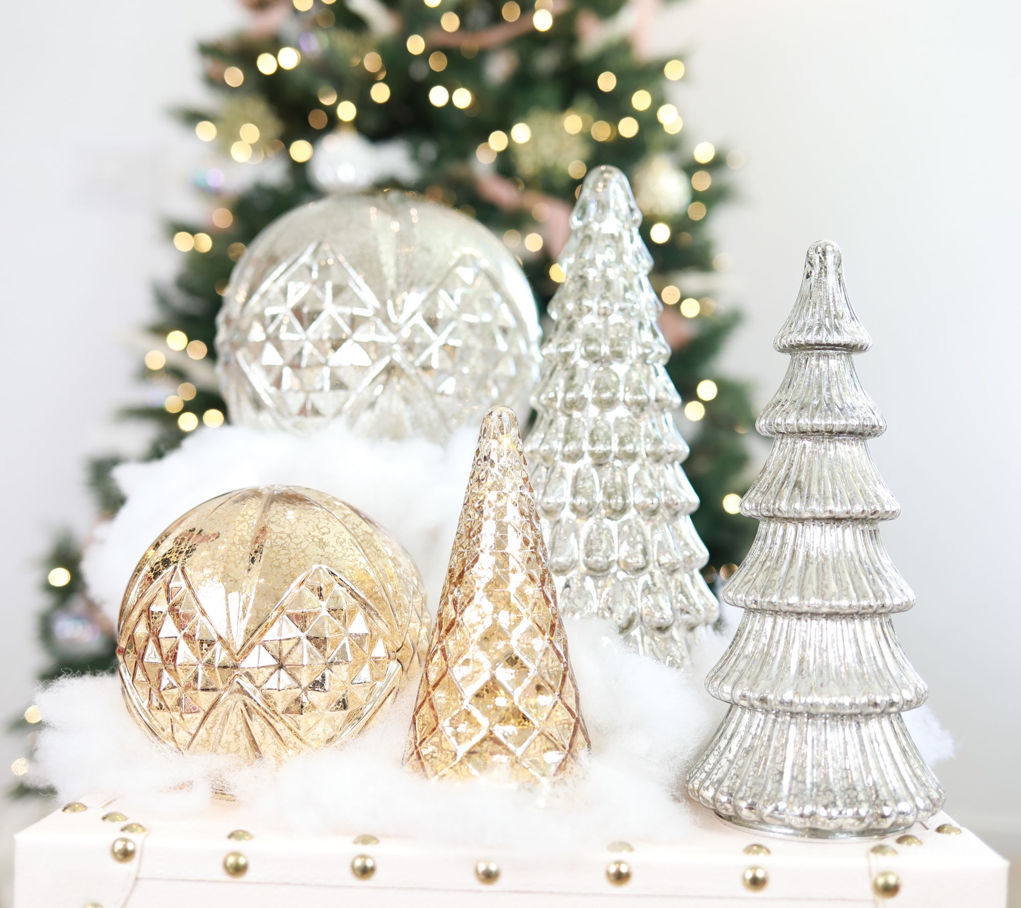 As Is Bff Collection Set Illuminated Mercury Glass Trees Qvc