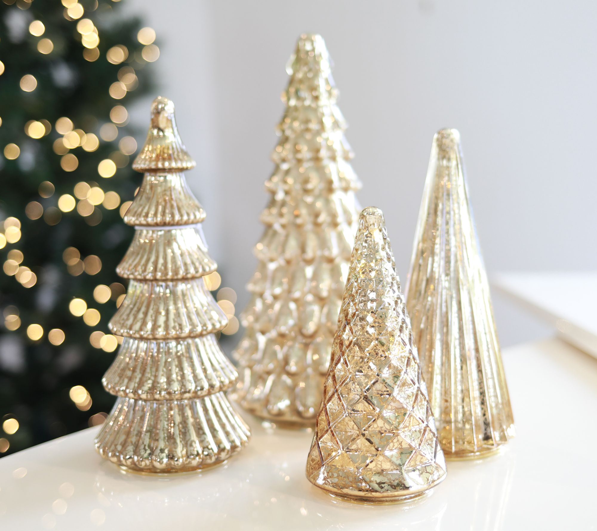 Bff Collection Set Of Illuminated Mercury Glass Trees Qvc