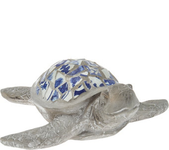 Indoor/Outdoor Blue and White 17" Mosaic Turtle - H210877
