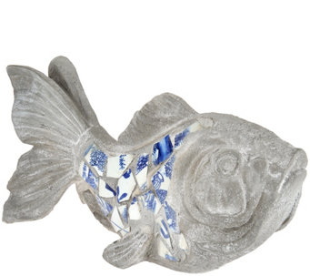 Indoor/Outdoor Blue and White 19" Mosaic Fish - H210879