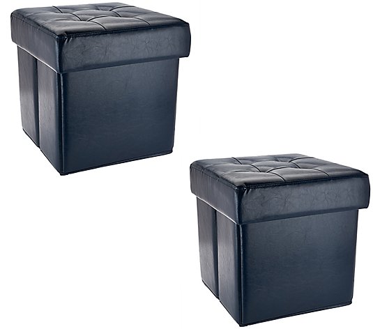Faux Leather Fold Up Storage Ottomans, Faux Leather Storage Cube
