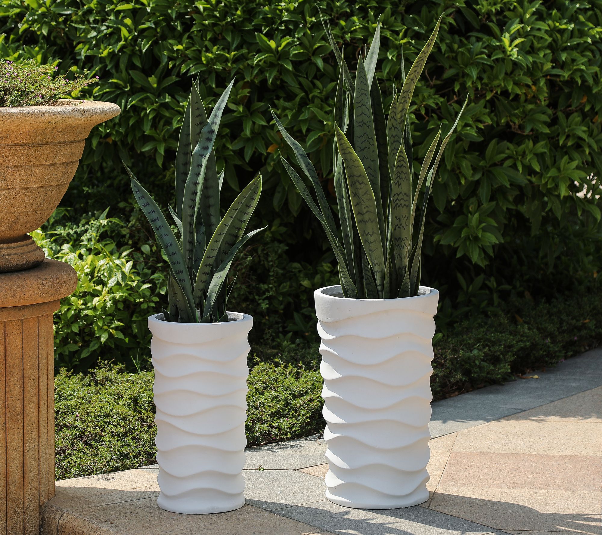 Luxen Home Piece White Tall Wavy Mgo Planters Qvc