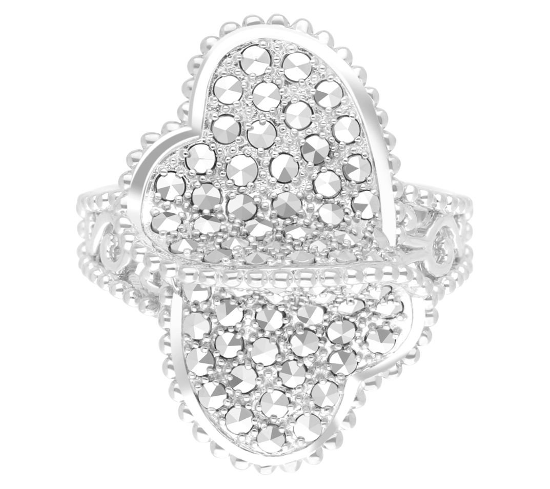 Dallas Prince Sterling Chrome Marcasite Unity Heart Ring QVC