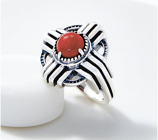 Zia Ring Sun Ring New Mexico Ring 925 Sterling Silver Red Coral and Turquoise