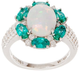 Diamonique and Synthetic Opal Halo Ring, Sterling - J353525