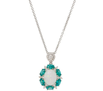 Diamonique and Synthetic Opal Pendant w/ Chain, Sterling Silver - J353526