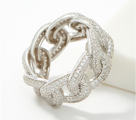 NYC Sterling Womens Sterling Silver Cubic Zirconia Curb Link Ring 