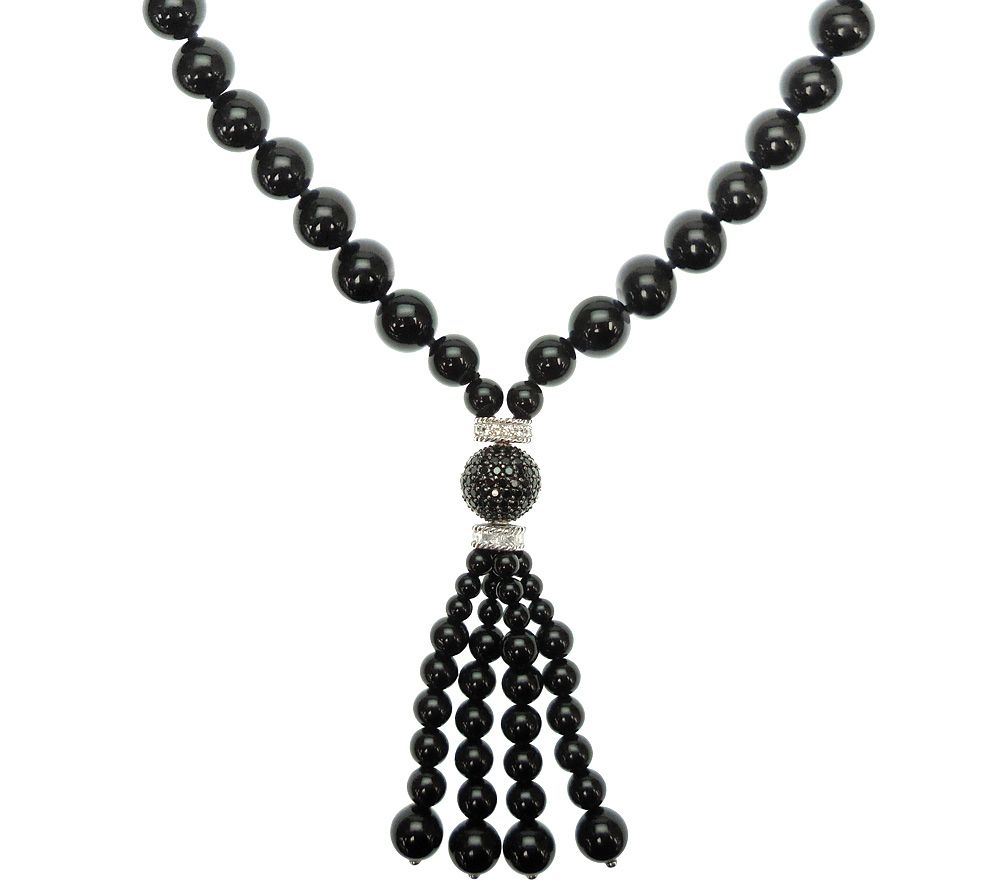 Judith Ripka Sterling Black Onyx & Diamonique Tassel Necklace - J341647