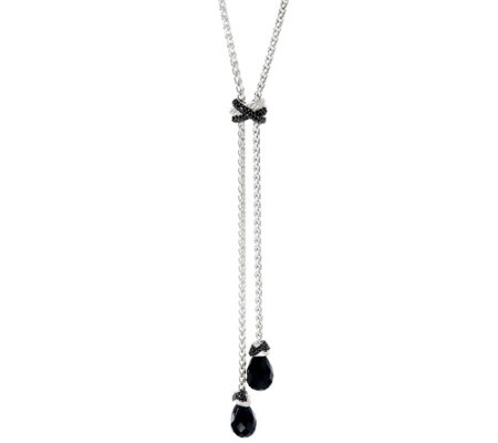 Judith Ripka Sterling Rock Crystal Quartz or Onyx Faceted Drop Necklace