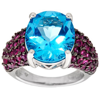"As Is" Ostro Swiss Blue Topaz 9.50cttw Thai Ruby Sterling Ring - J331358