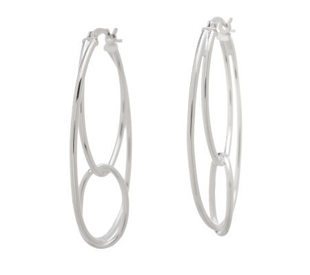 interlocking hoop polished oval sterling earrings qvc