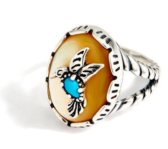 American West Hummingbird Turquoise & Mother of Pearl Sterling Ring - J352863