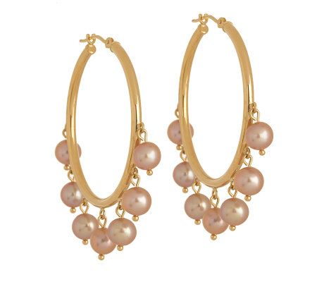 pearl hoop earrings 14k dangle gold freshwater cultured qvc