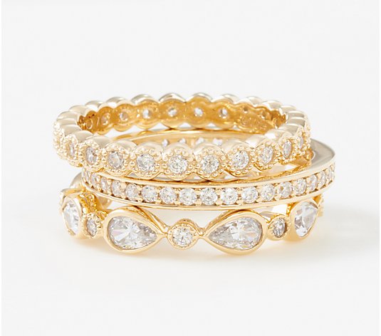 Diamonique Set of 3 Stackable Rings Sterling Silver - QVC.com