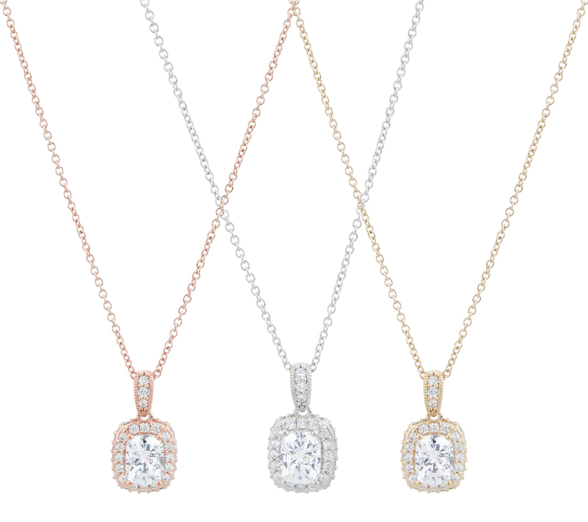 Diamonique 100 Facet Halo Design Pendant With Chain QVC