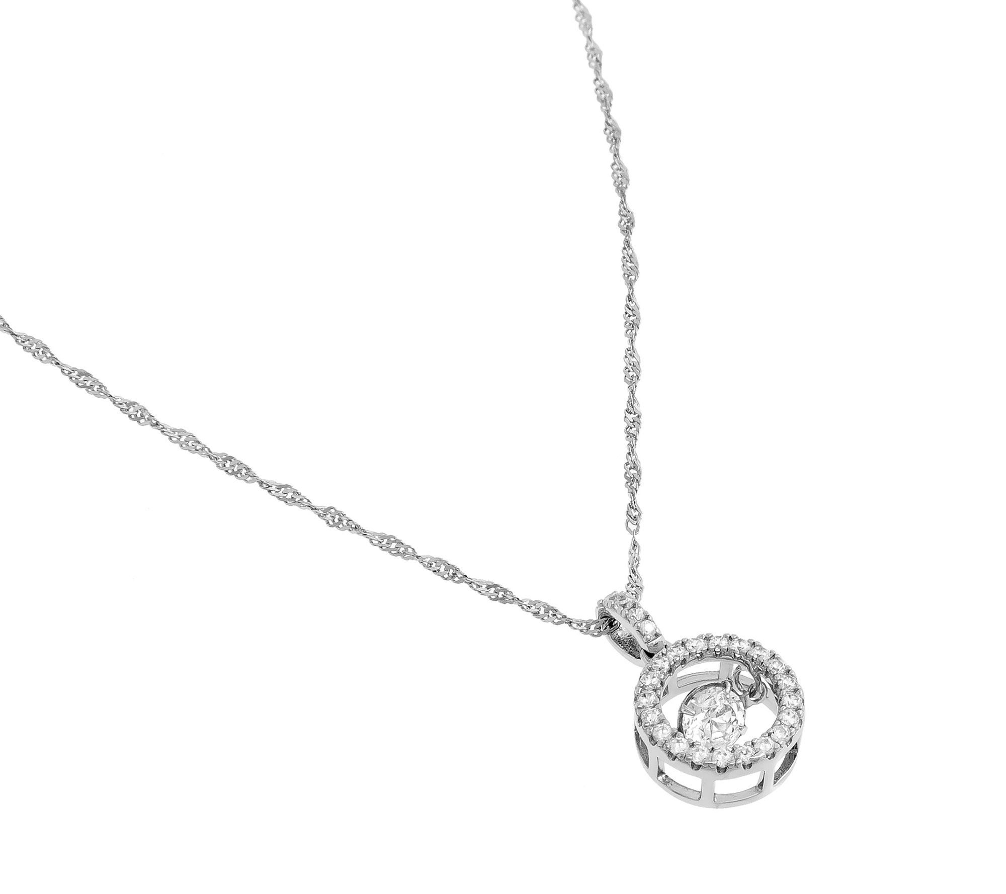 Diamonique 1 30 Cttw Round Halo Pendant W Chai Sterling QVC