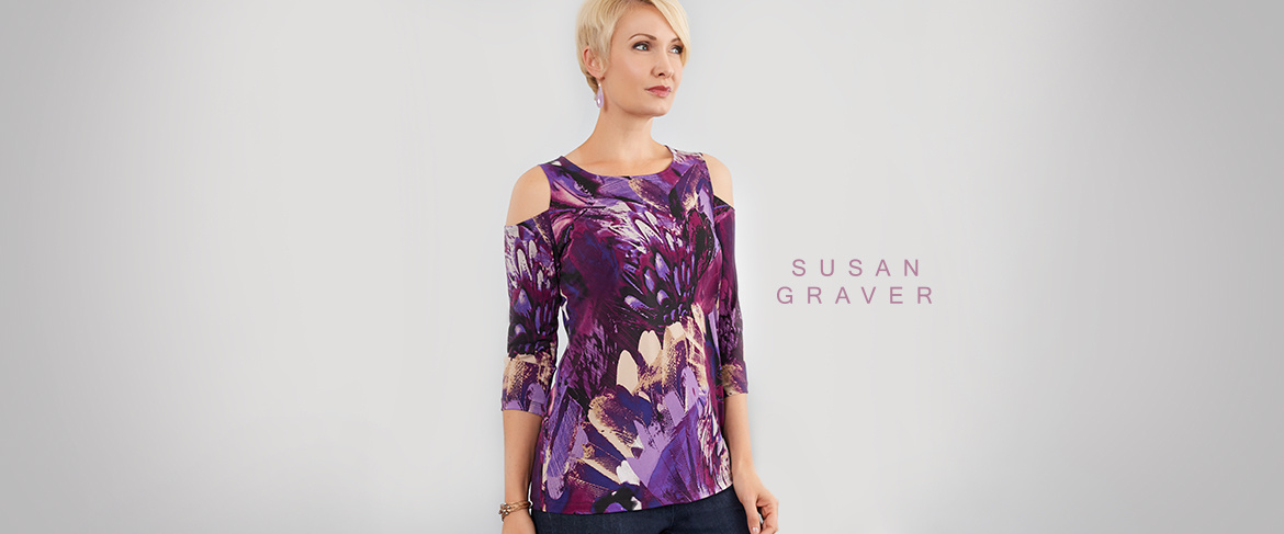 QVC2 Big Deal™ — Susan Graver Printed Liquid Knit Cold Shoulder Scoop Neck Top