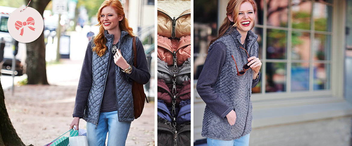Qvc Denim Co Reversible Zip Front Textured Faux Fur