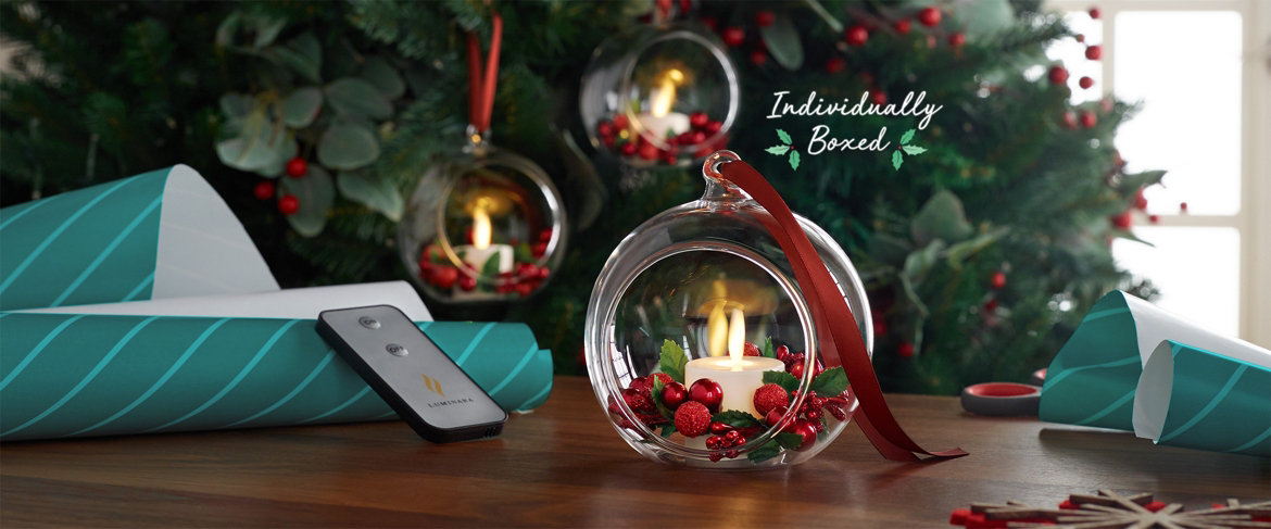 qvc luminara s 3 blown glass ornaments with flameless christmas in july qvc