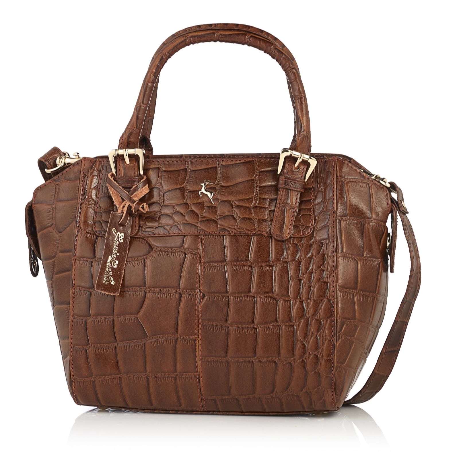Ashwood Leather Croc Effect Grab Bag with Crossbody Strap - QVC UK