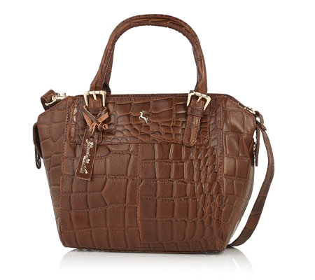 Ashwood Leather Croc Effect Grab Bag with Crossbody Strap ...