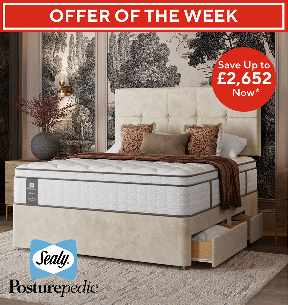 Make a huge saving and spread the cost of the Sealy Offer of the Week available in a choice of Mattress, Mattress and Divan or Mattress and Ottoman