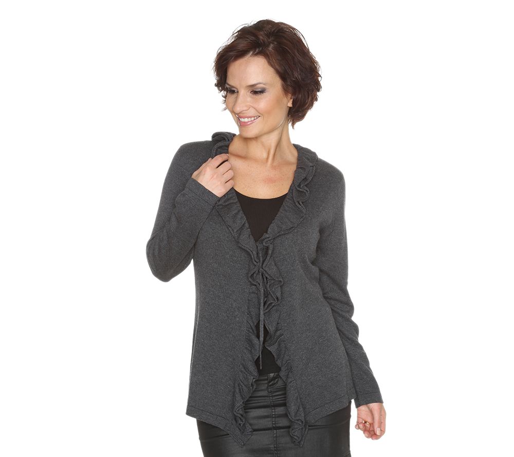Via Milano Strickjacke 1 1 Arm Bindeband V Ausschnitt Volant