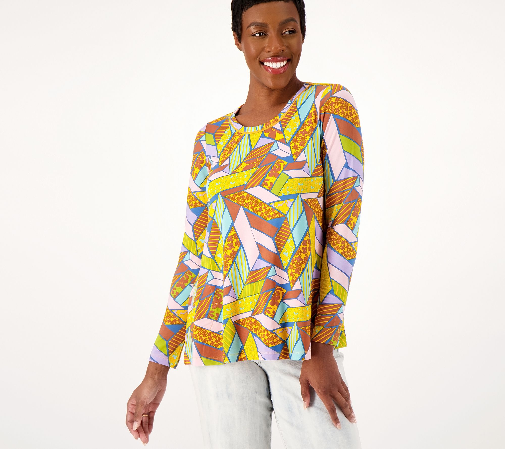 LOGO by Lori Goldstein Rayon 230 Printed Long Sleeve Top - A347200