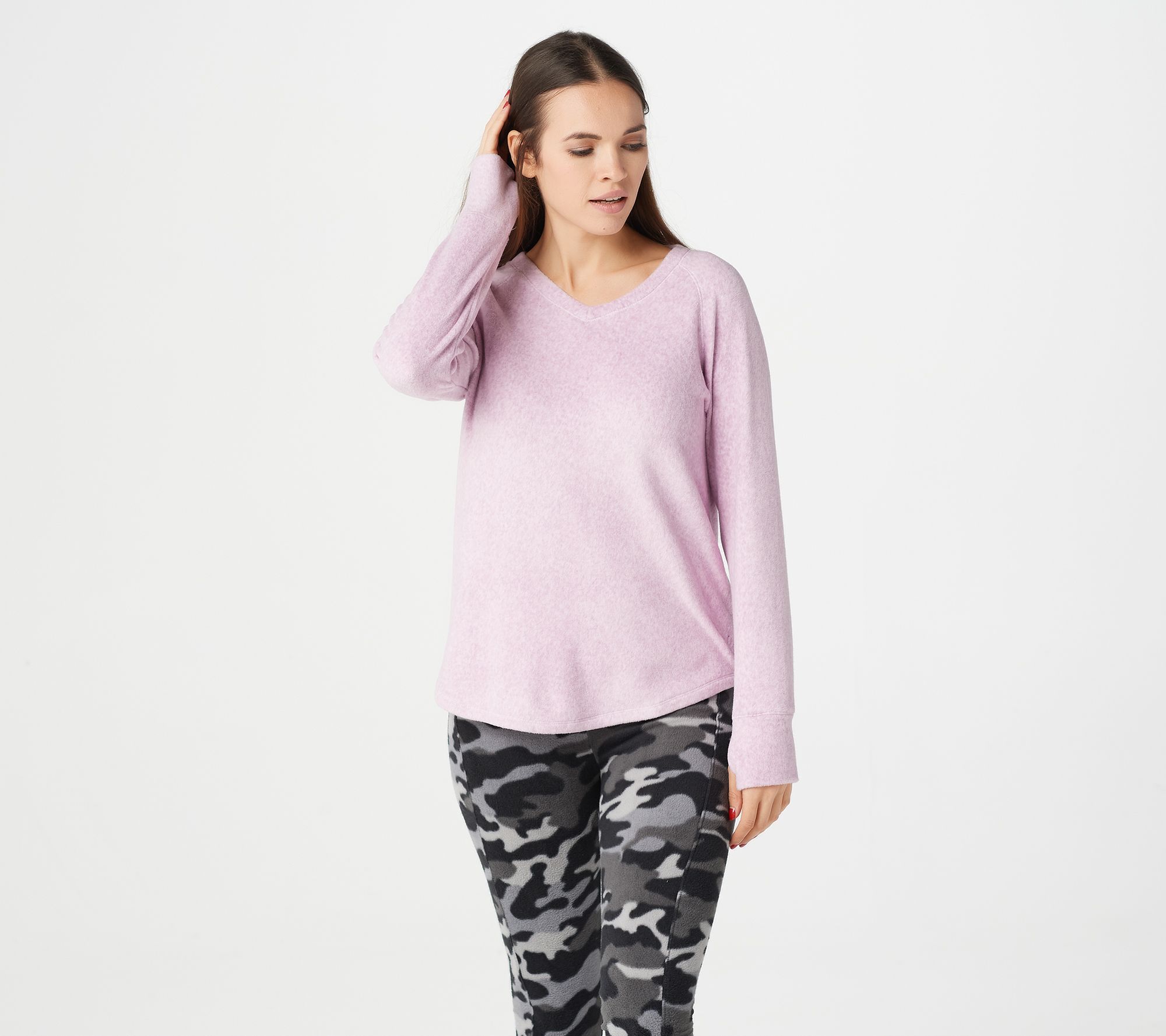 Cuddl Duds Fleece with Stretch_Crew Pullover Top Sleeve - QVC.com in 2023