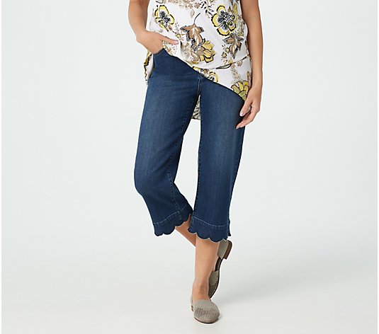 Susan Graver Regular High Stretch Denim Crop Jeans w/Scallop