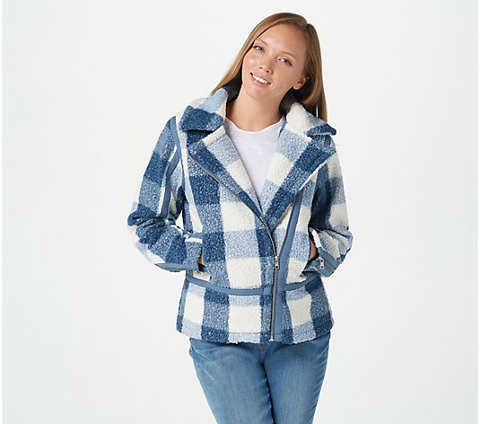 Laurie Felt Shearling Check Zip Front Moto Jacket