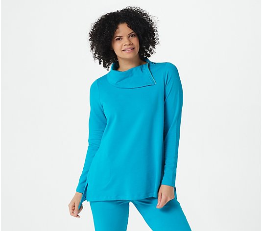 LOGO Lounge by Lori Goldstein Long Sleeve Top with Zip Collar