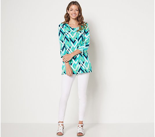 Denim & Co. Printed Jersey 3/4-Sleeve Tunic with Side Slits