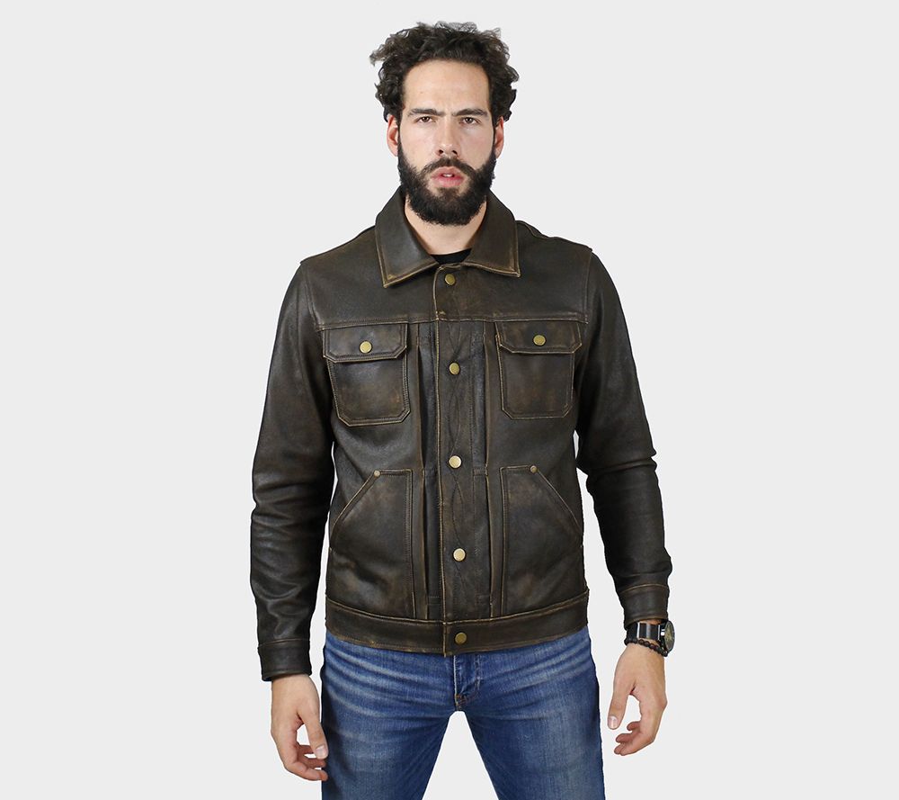 men's leather trucker jacket