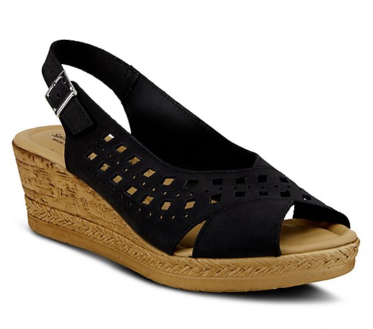 Spring Step Adjustable Leather Wedge Heel Sandals - Goosey